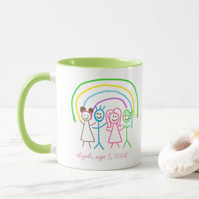 Laden Sie Kinder hoch, die Kids-Artwork zu Grün Ge Tasse (Mit Donut)