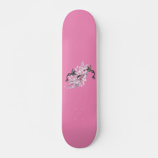 Ladies & Girls Skateboard Floral Hummingbirds Pink (Vorne)