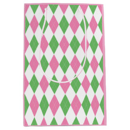 Ladies Golf League Gift Bag – Pink & Green Argyle  Mittlere Geschenktüte