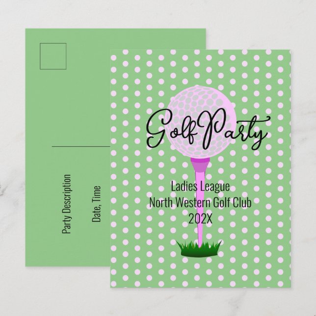 Ladies Golf League Golf Party Invitation Carte pos (Devant / Derrière)