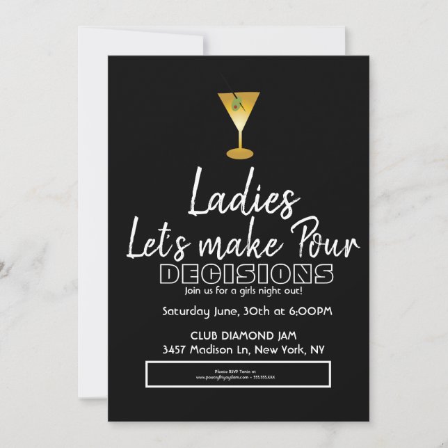 Ladies Night Birthday cocktail martini Einladung (Vorderseite)