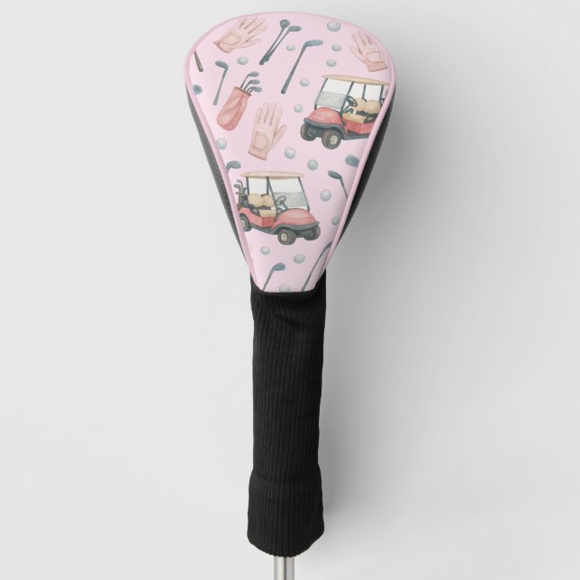 Ladies Pale Pink Golf Cart Pattern  Golf Headcover (Vorderseite)