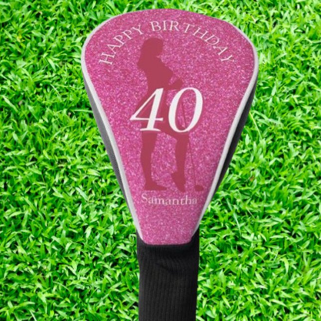 LADIES PINK GLITTER BIG BIRTHDAY GOLF HEADCOVER (Surprise the golf-loving ladies in your life with our pink glitter golf gifts! )