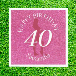 LADIES PINK GLITTER BIG BIRTHDAY SERVIETTE