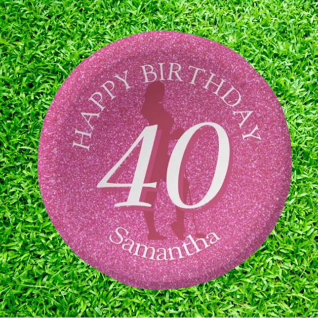 LADIES PINK GLITZER BIG GEBURTSTAG PAPPTELLER (Surprise the golf lover in your life with a fun pink glitter birthday gift! )