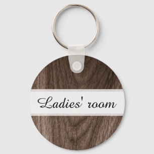 Ladies room bathroom keychain, brown wood grain schlüsselanhänger