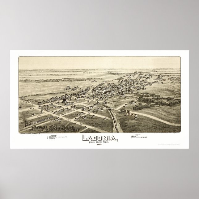 Ladonia, TX Panorama Karte - 1891 Poster (Vorne)