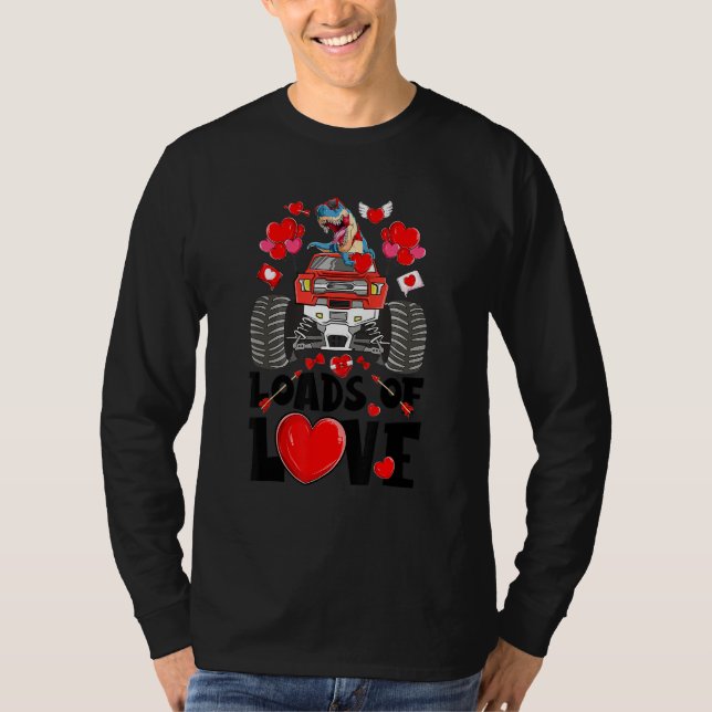 Ladung Liebe Dinosaurier Monster Truck T Rex Valen T-Shirt (Vorderseite)