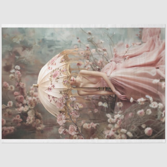 Lady & a Parasol, Portrait & florale Kunst Seidenpapier (Vorderseite)