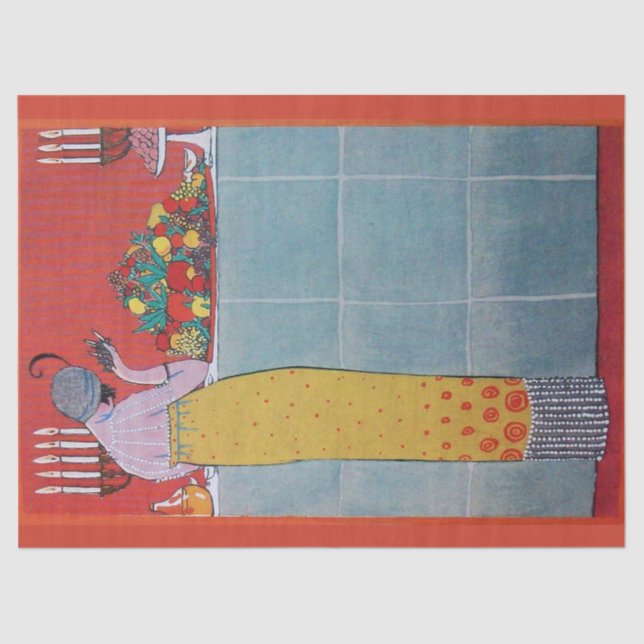 LADY AND FRUITS TABLE SET ART DECO SCHÖNHEIT SEIDENPAPIER (Vorderseite)