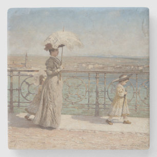Lady and Girls über eine italienische Brücke Steinuntersetzer