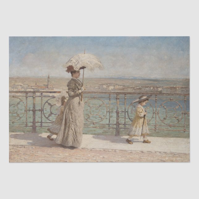 Lady and Girls Wandern auf einer Brücke in Verona Seidenpapier (Vorderseite)