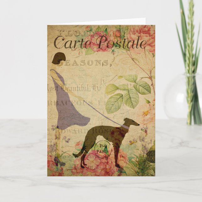 Lady and Greyhound Vintage französische Postkarte (Vorderseite)