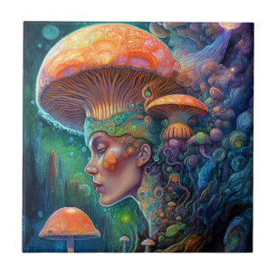 Lady and Mushrooms Surreal Fantasy Art Fliese