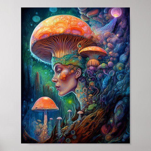 Lady and Mushrooms Surreal Fantasy Art Poster (Vorne)