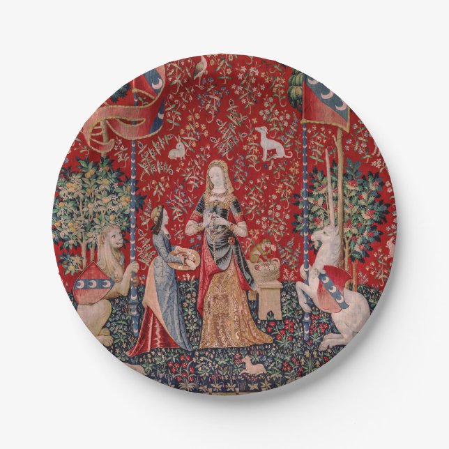 Lady and Unicorn Medieval Tapestry Smell Pappteller (Vorderseite)