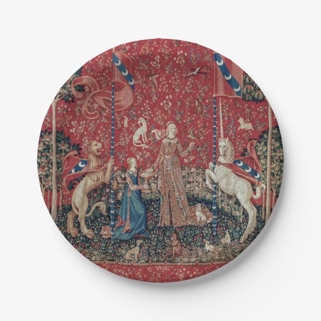 Lady and Unicorn Medieval Tapestry Taste Pappteller (Vorderseite)