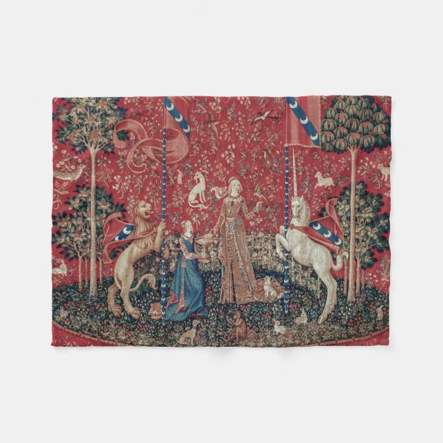 Lady and Unicorn Mittelalterliche Tapestation Gesc Fleecedecke (Vorderseite (Horizontal))