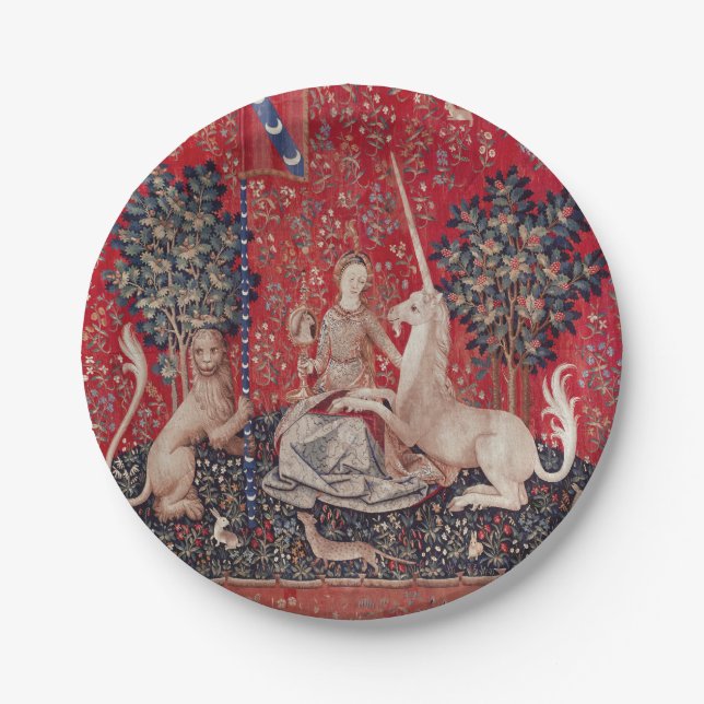 Lady and Unicorn Mittelalterliche Tapestry - Blick Pappteller (Vorderseite)