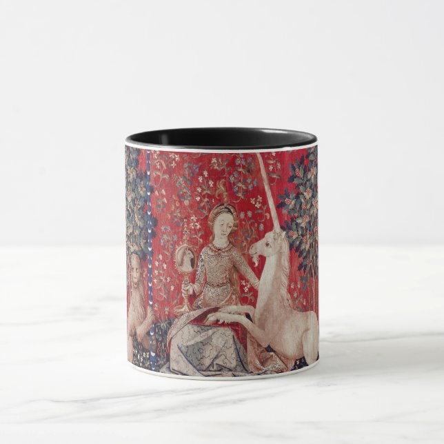 Lady and Unicorn Mittelalterliche Tapestry - Blick Tasse (Zentrum)