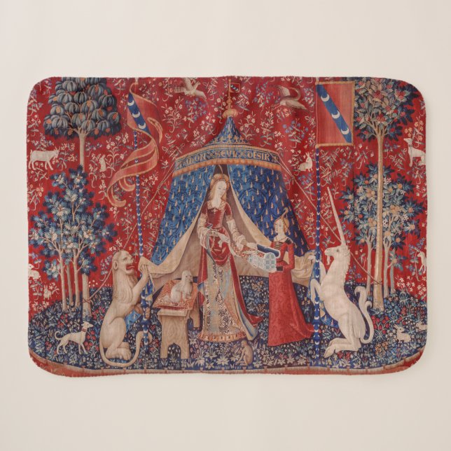 Lady and Unicorn Mittelalterliche Tapestry Sherpadecke (Vorderseite (Horizontal))