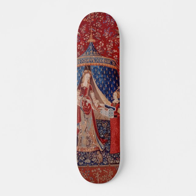 Lady and Unicorn Mittelalterliche Tapestry Skateboard (Vorne)