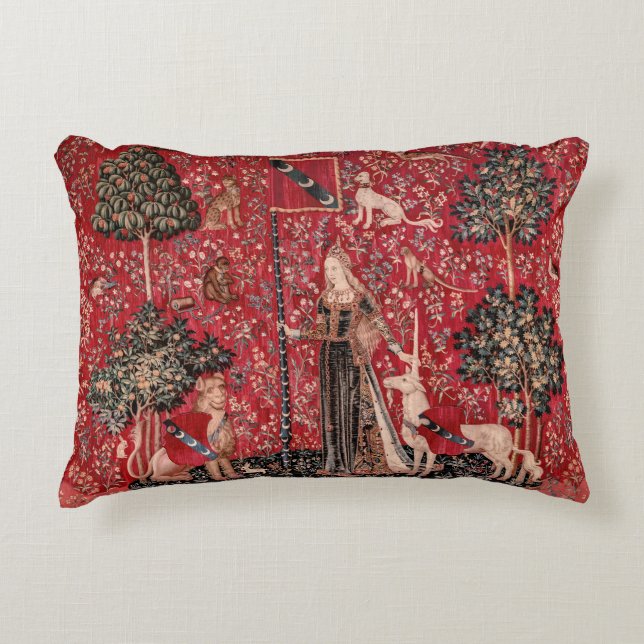 Lady and Unicorn Mittelalterliche Touch Dekokissen (Vorderseite)
