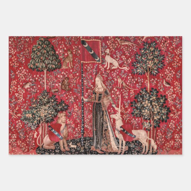 Lady and Unicorn Mittelalterliche Touch Geschenkpapier Set (Vorderseite)