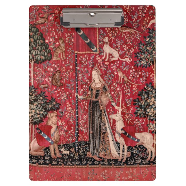 Lady and Unicorn Mittelalterliche Touch Klemmbrett (Vorderseite)