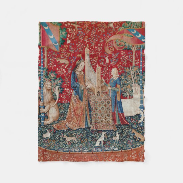 Lady and Unicorn Mittelalterliches Bandgebärden Fleecedecke (Vorderseite)