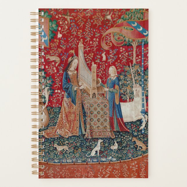 Lady and Unicorn Mittelalterliches Bandgebärden Planer (Vorderseite)