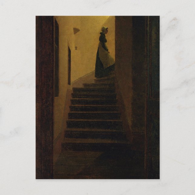 Lady auf der Treppe Postkarte (Vorderseite)