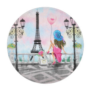 Lady avec Balloon rose Planche à découper I Love P