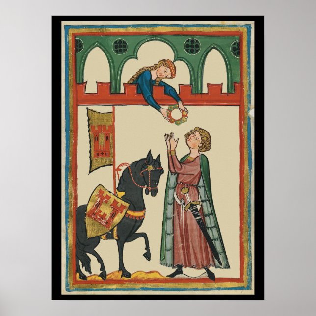 Lady Awarding Knight A Garland, 14. Jahrhundert Poster (Vorne)