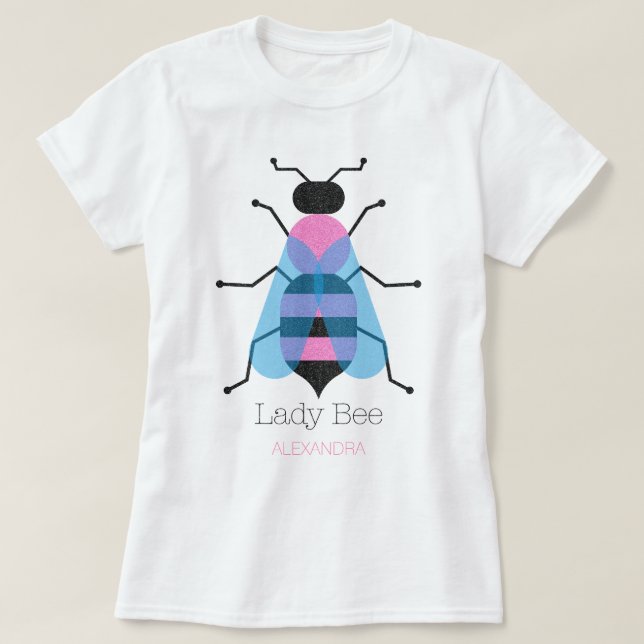Lady Bee Niedlich Girly Fun Black Blue Pink Glitze T-Shirt (Design vorne)