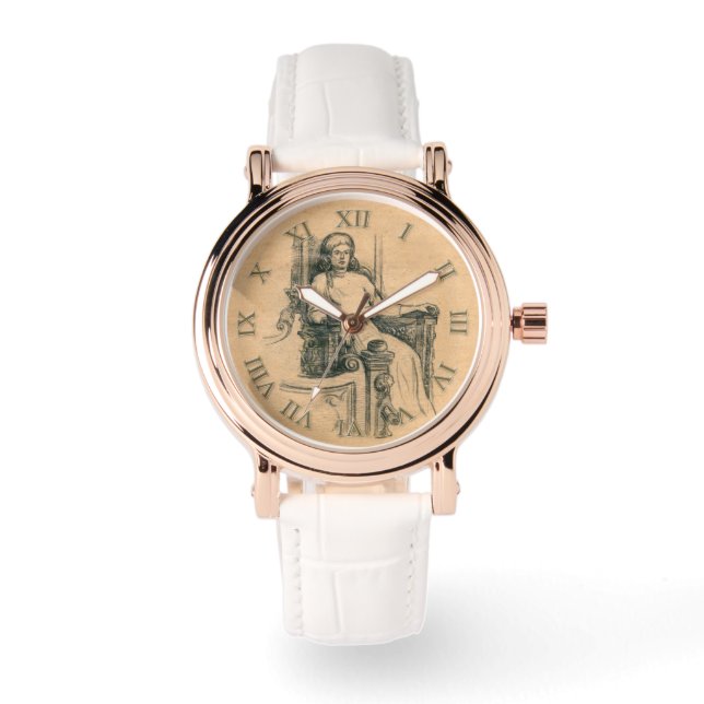 Lady Bleistift-Grafik auf Handwerk Armbanduhr (Vorderseite)
