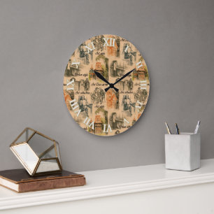 Lady Bleistift-Grafik auf Handwerk Große Wanduhr
