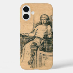 Lady Bleistift-Grafik auf Handwerk iPhone 16 Plus Hülle