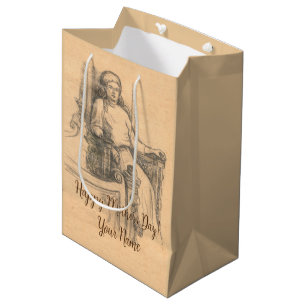 Lady Bleistift-Grafik auf Handwerk Mittlere Geschenktüte