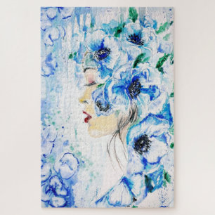 Lady Blue - Fantasy - Wasserfarben Kunst