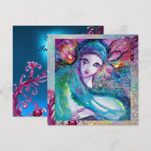 LADY BLUE MASK Elegantes Masquerade Party, Saphir Einladung