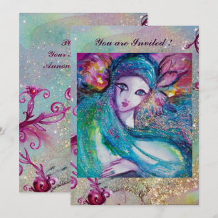 LADY BLUE MASK Elegantes Party Aquamarin Rosa Einladung