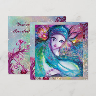 LADY BLUE MASK Maskenball Florale Funken Einladung