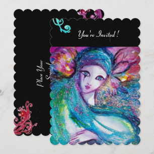 LADY BLUE MASK Maskenball, Rote Wirbel Schwarz Einladung