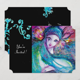 LADY BLUE MASK Maskenball, Türkisfarbene Blumenwir Einladung