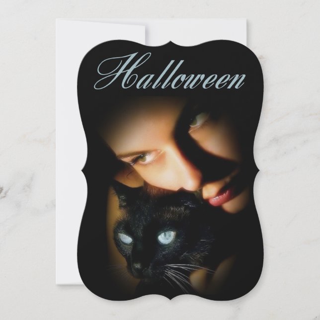 Lady & Blue Mit Augen Cat Adult Halloween-Party Ei Einladung (Vorderseite)