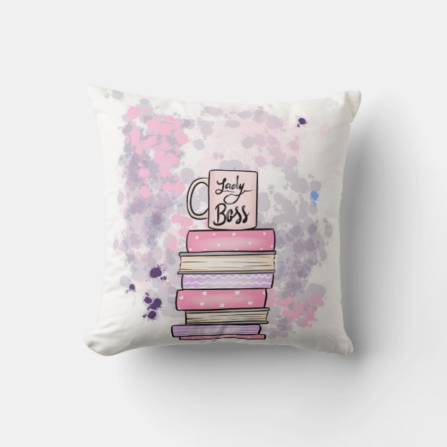 Lady Boss Books und Tasse Kissen (Vorderseite)