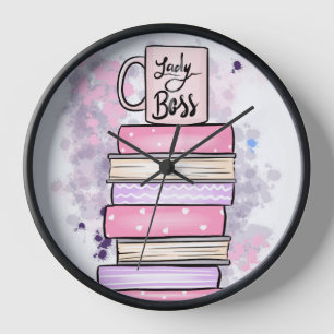 Lady Boss Books und Tasse Uhr