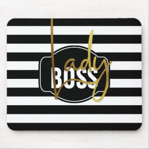Lady Boss - Schwarz-Weiß- und Goldstreifen-Mousep Mousepad