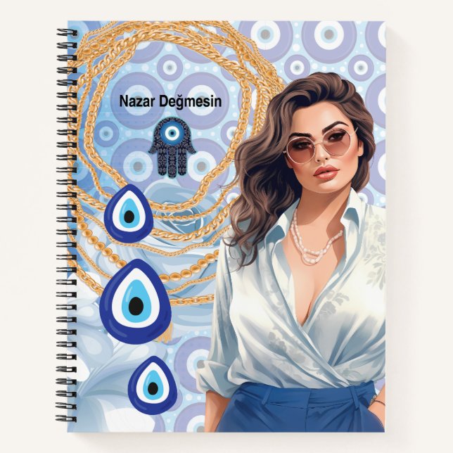Lady Boss Türkisches böse Auge, viel Glück Busines Notizbuch (Vorderseite)